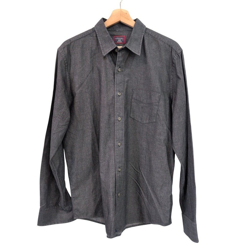 UNTUCKit Mens Large Slim Fit Button Down Shirt Charcoal Grey Cotton Long Sleeve